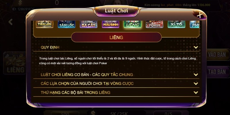 Luật chơi bài liêng phân thắng bại